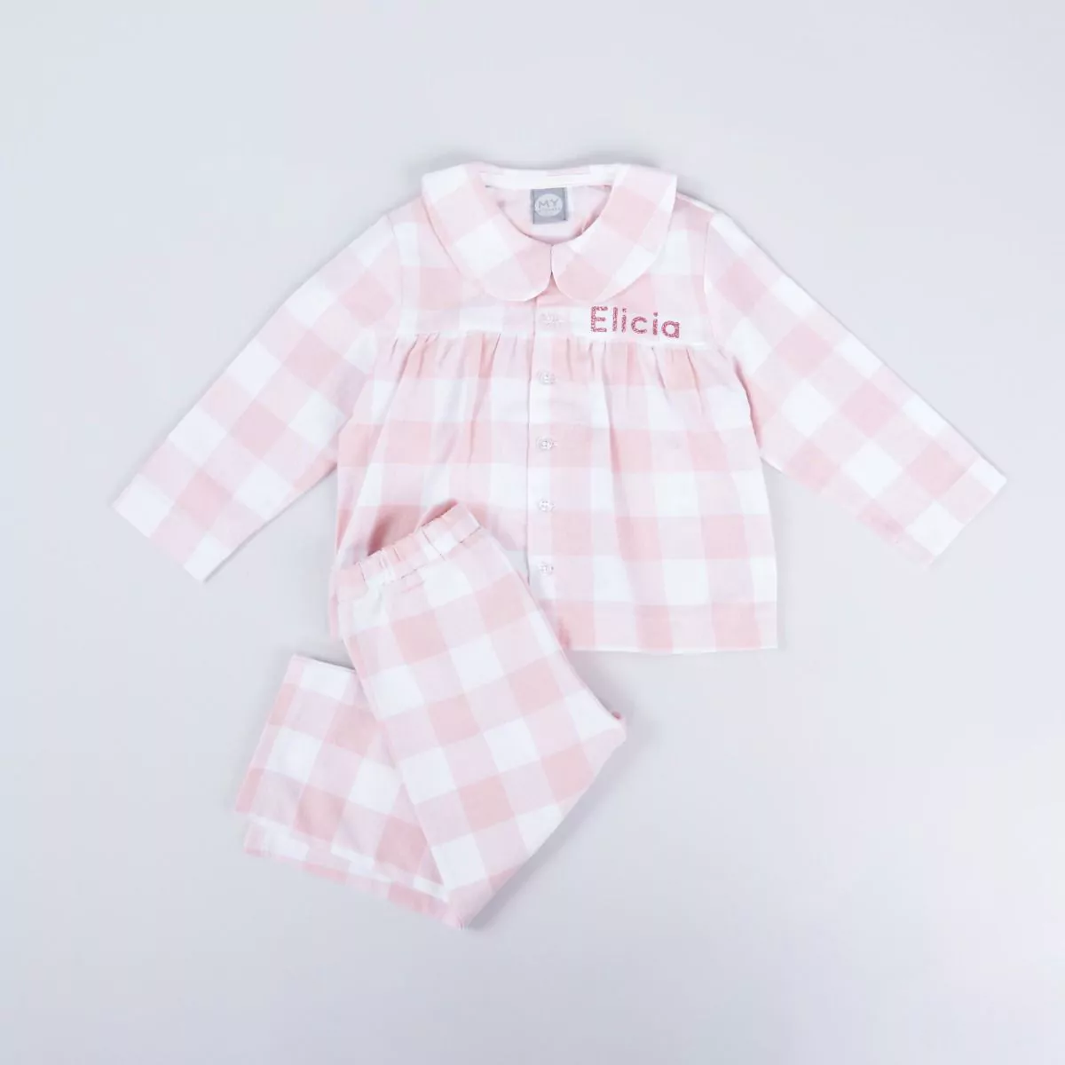 Personalised Traditional Pink Checkered Pyjama Set