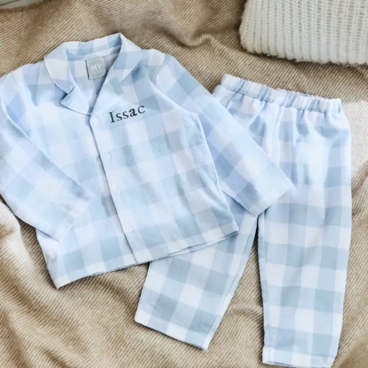 Personalised Traditional Blue Checkered Pyjama Set
