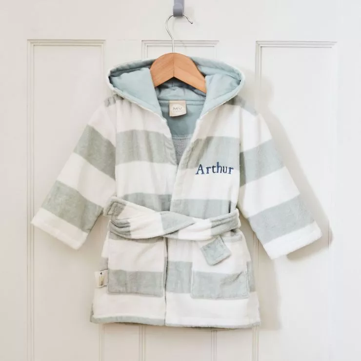 Personalised Green Striped Hooded Towelling Robe