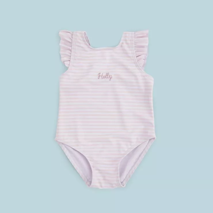 Personalised Pink Striped Swimming Costume