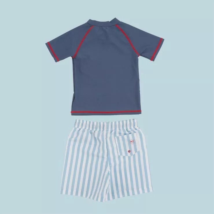 Personalised Blue Fish Rash Vest and Swim Shorts Set