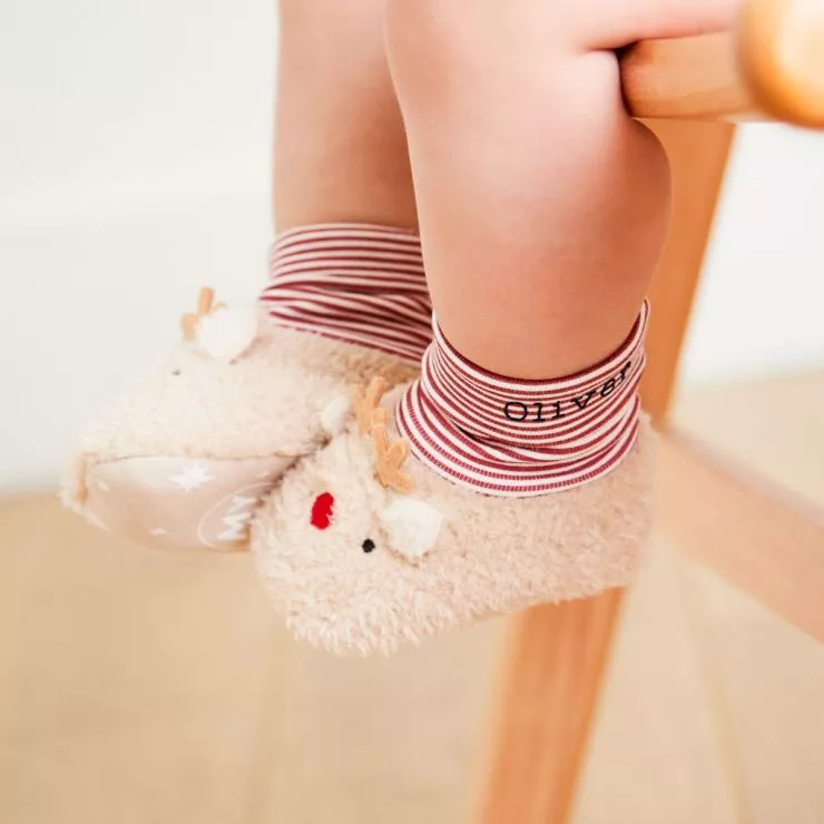 Personalised Reindeer Sock Top Slippers