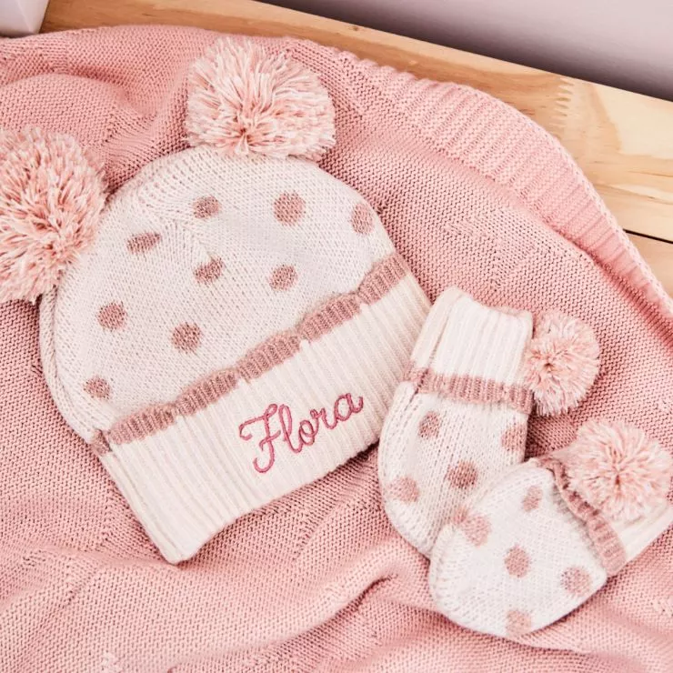 Personalised Pink Hat & Mitten Set