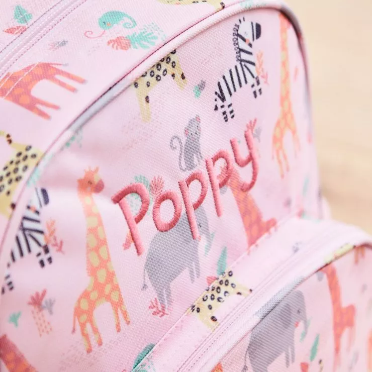 Personalised Pink Safari Print Medium Backpack