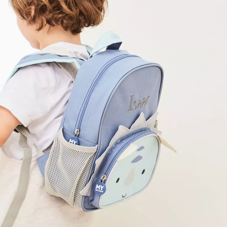 Personalised Blue Dinosaur Face Mini Backpack