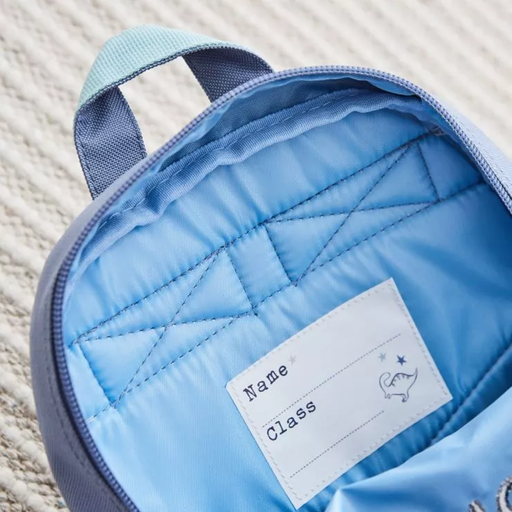 Personalised Blue Dinosaur Face Mini Backpack