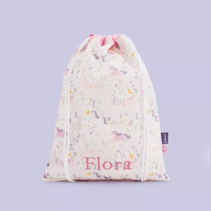 Personalised Pink Magical Unicorn Drawstring Bag
