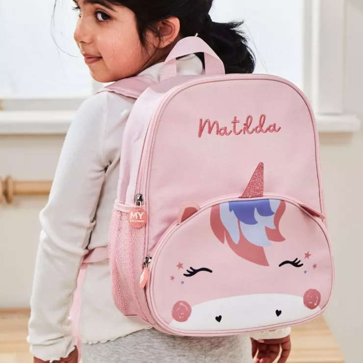 Personalised Pink Unicorn Face Medium Backpack