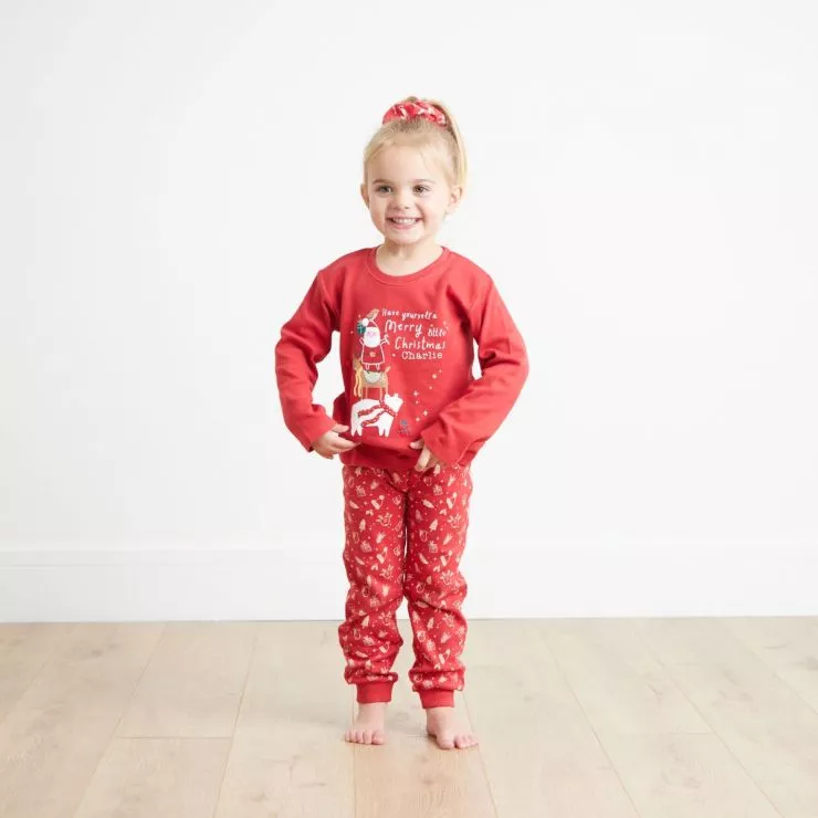 Personalised Merry Little Christmas Jersey Pyjama Set