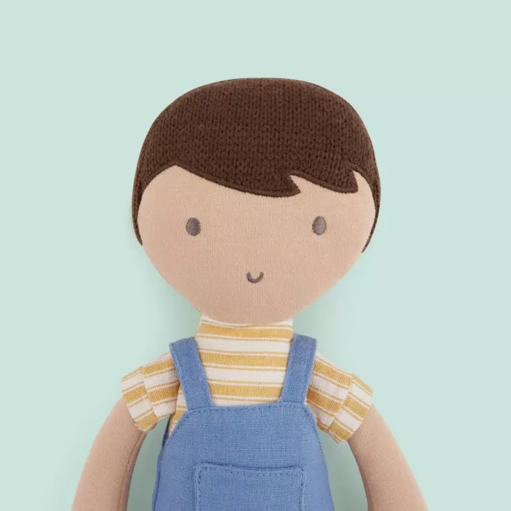 Personalised Blue Dark Hair Doll in Dungarees Outfit