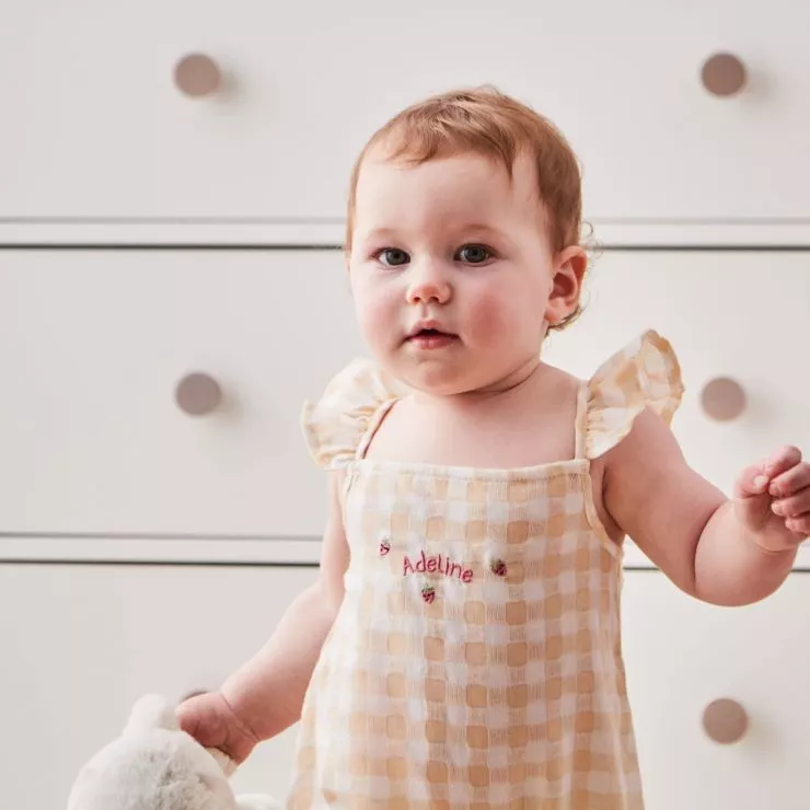 Personalised Cream and Yellow Plaid Romper by VIGNETTE