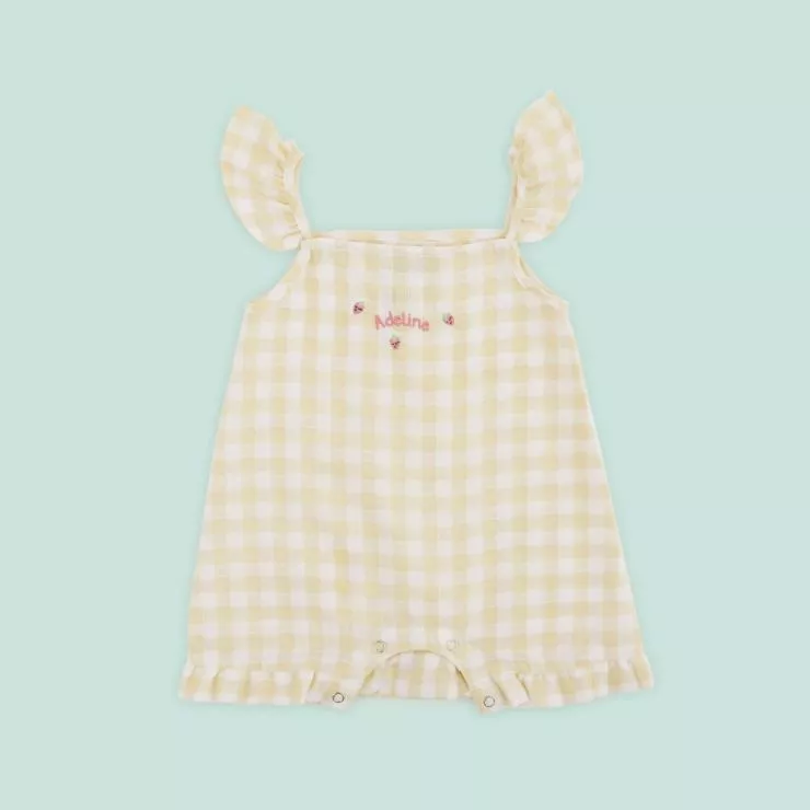 Personalised Cream and Yellow Plaid Romper by VIGNETTE
