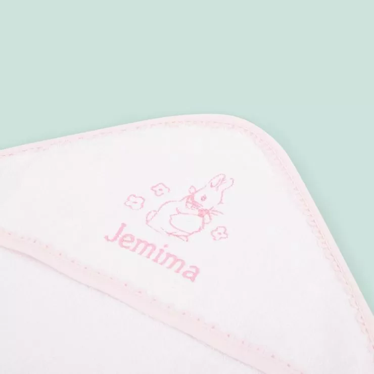 Personalised Pink Picot Trim Flopsy Bunny Hooded Towel