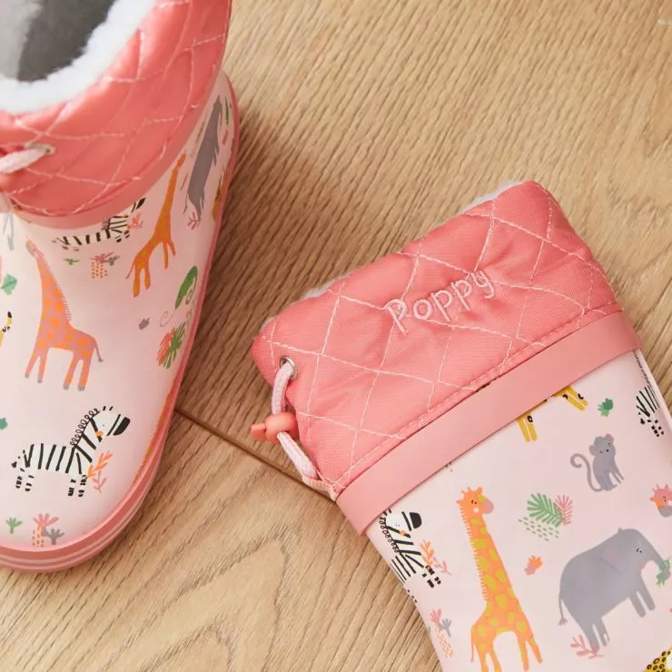 Personalised Pink Safari Print Welly Boots