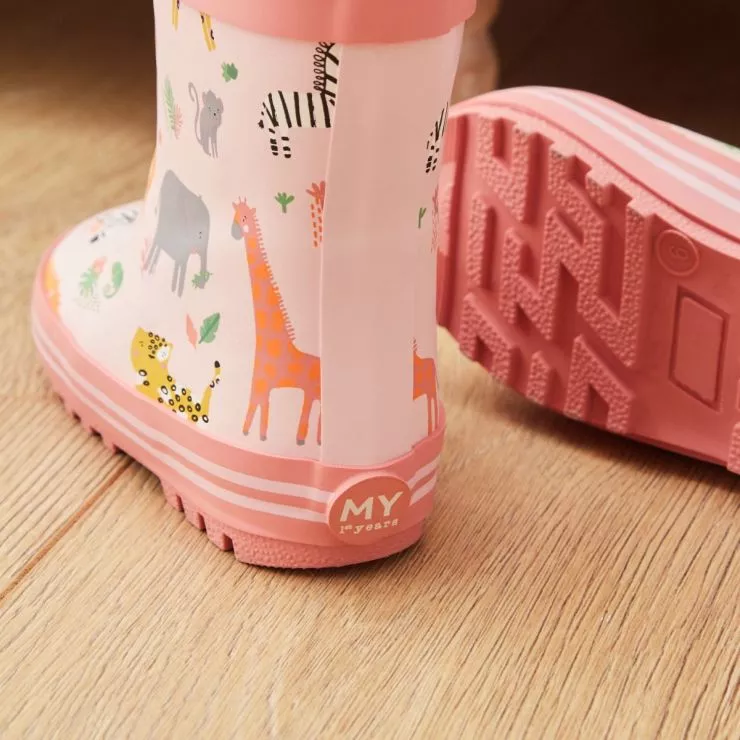 Personalised Pink Safari Print Welly Boots