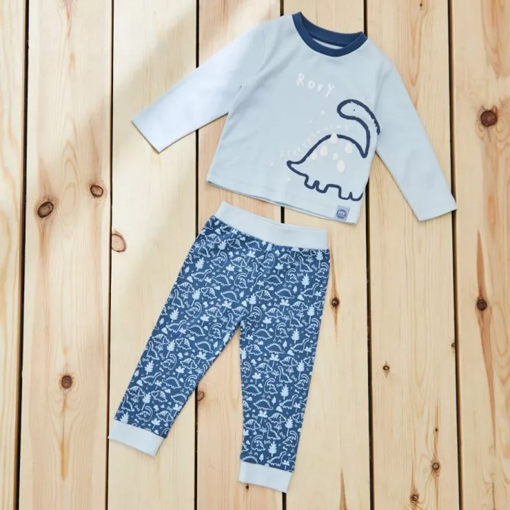 Personalised Blue Sleepysaurus Dinosaur Pyjama Set