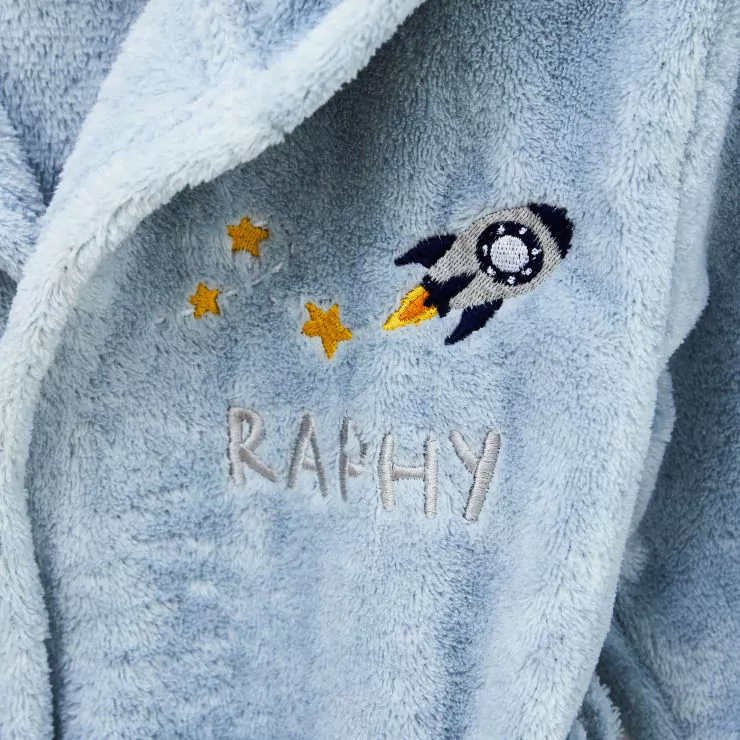 Personalised Rocket Design Blue Fleece Robe 