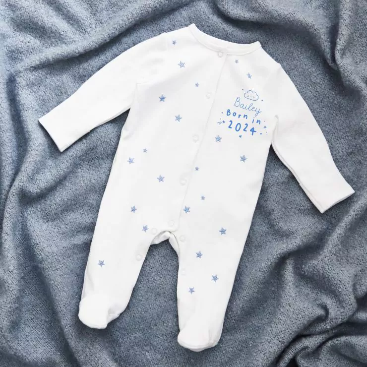 Personalised Born in 2024 Blue Star Design Sleepsuit