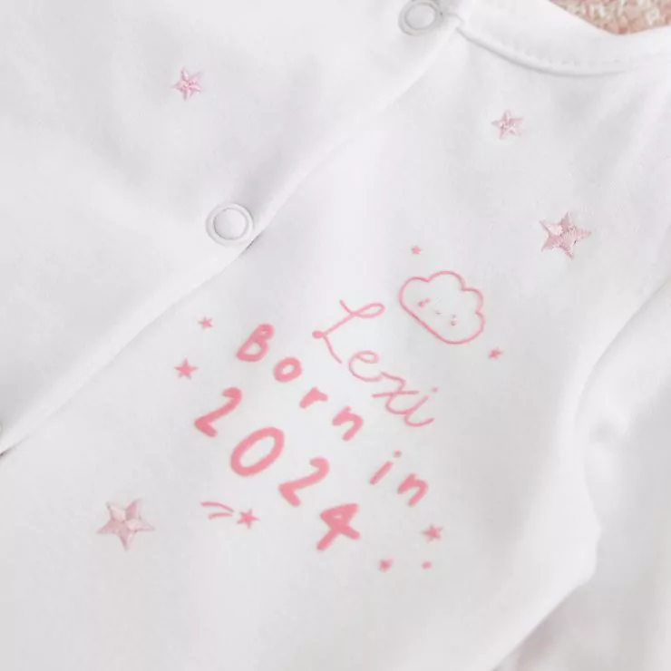 Personalised Born in 2024 Pink Star Design Sleepsuit