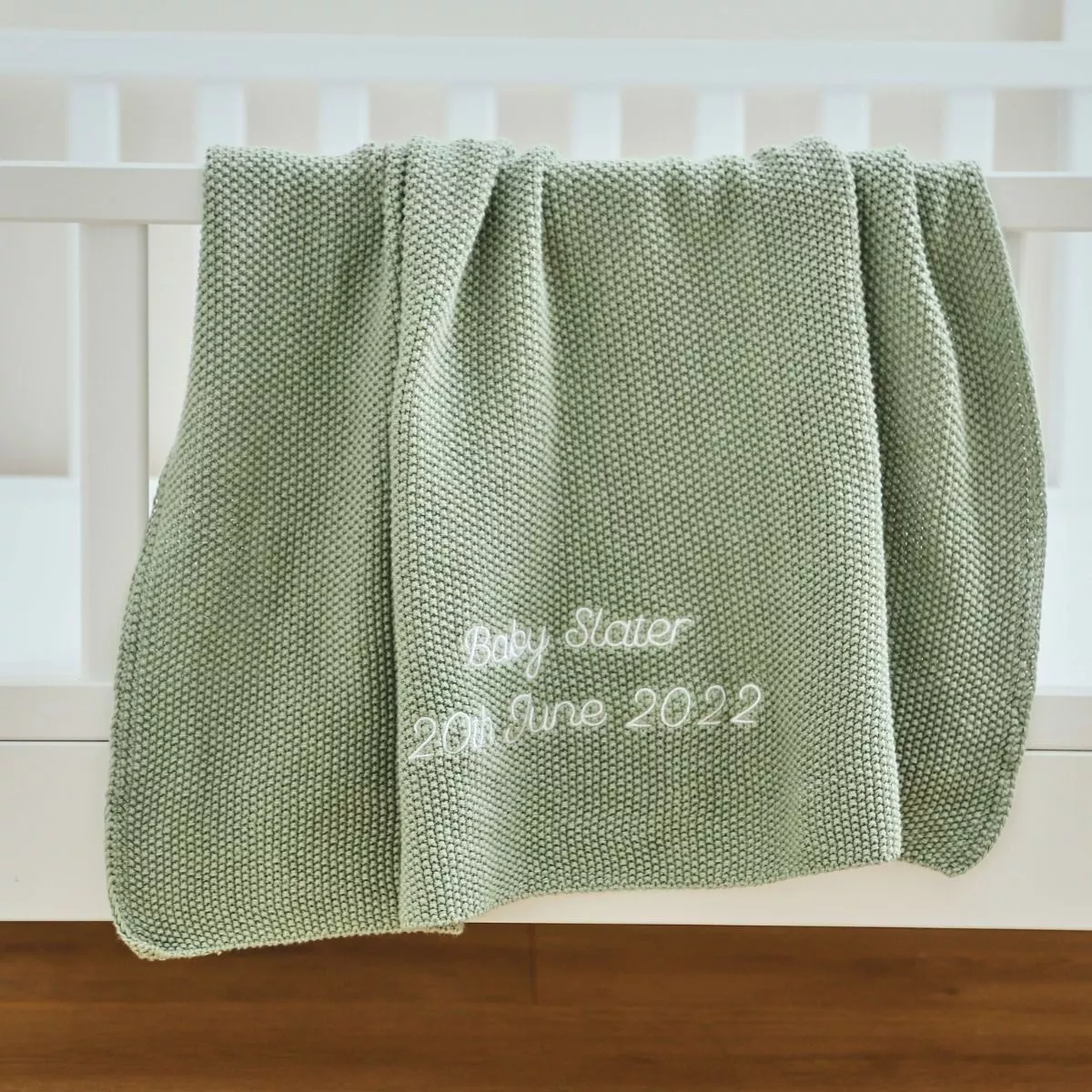 Personalised Sage Textured Knit Baby Shawl