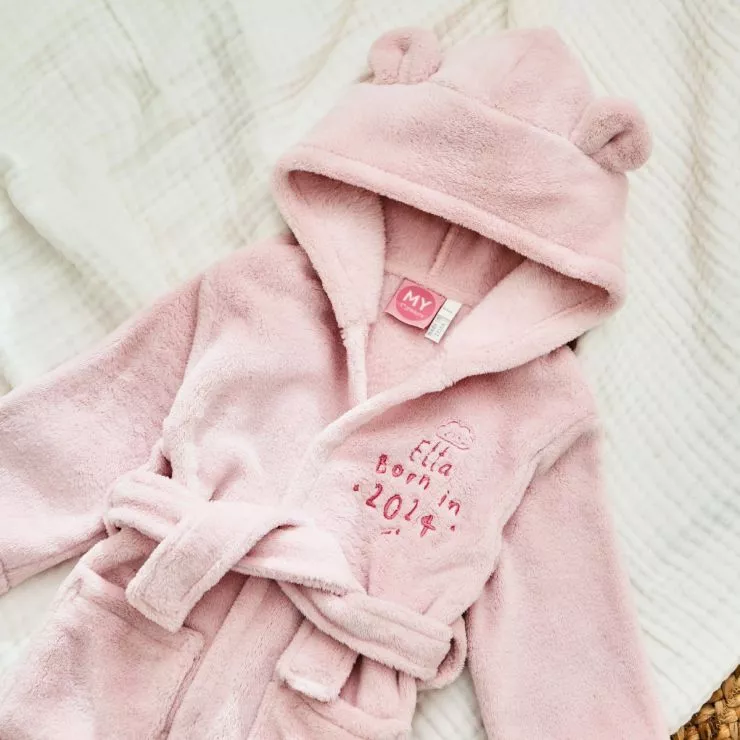 Personalised Born in 2024 Pink Fleece Robe with Ears