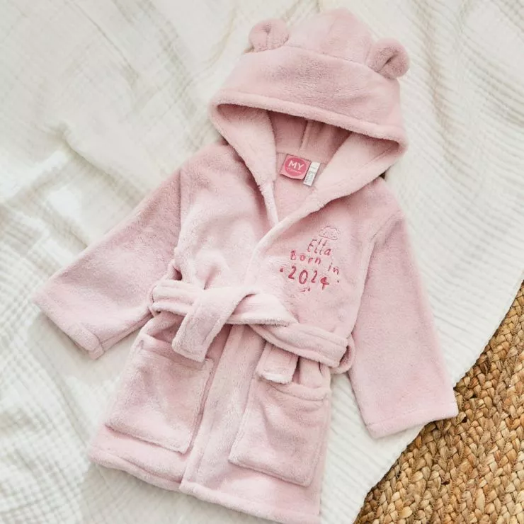 Personalised Born in 2024 Pink Fleece Robe with Ears