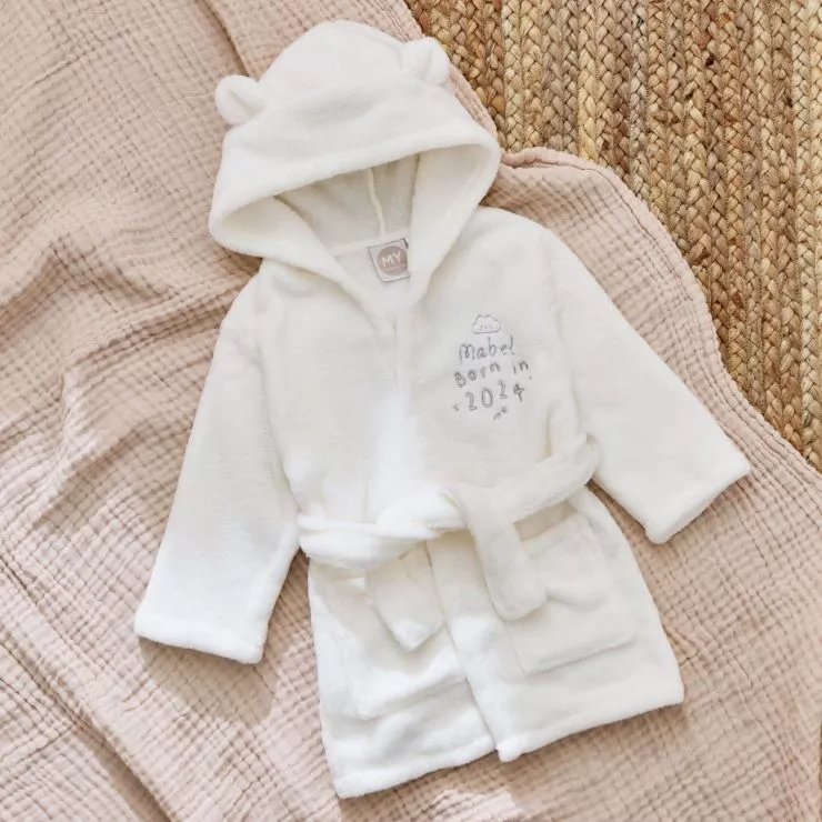 Personalised Born in 2024 Ivory Fleece Robe with Ears