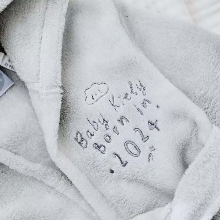 Personalised Born in 2024 Grey Fleece Robe with Ears