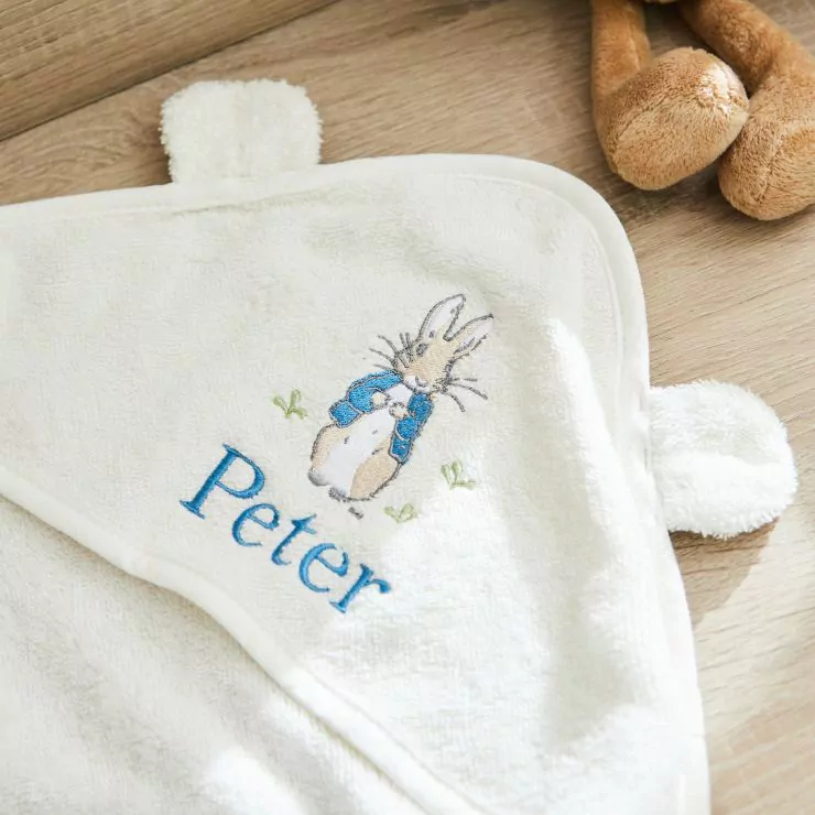 Personalised Peter Rabbit Ivory Hooded Towel 