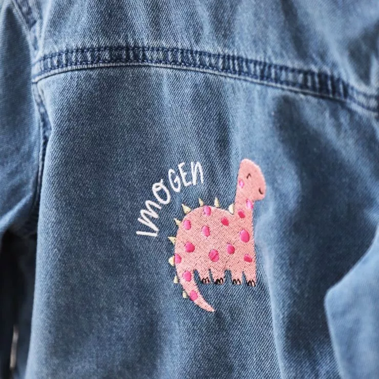 Personalised Pink Dinosaur Denim Jacket