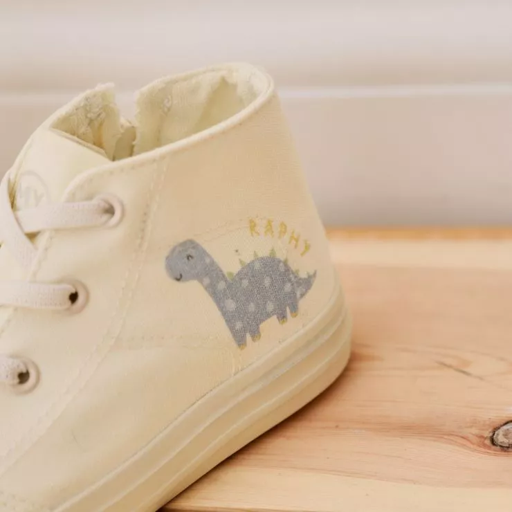 Personalised Blue Dinosaur Ivory Toddler High Tops