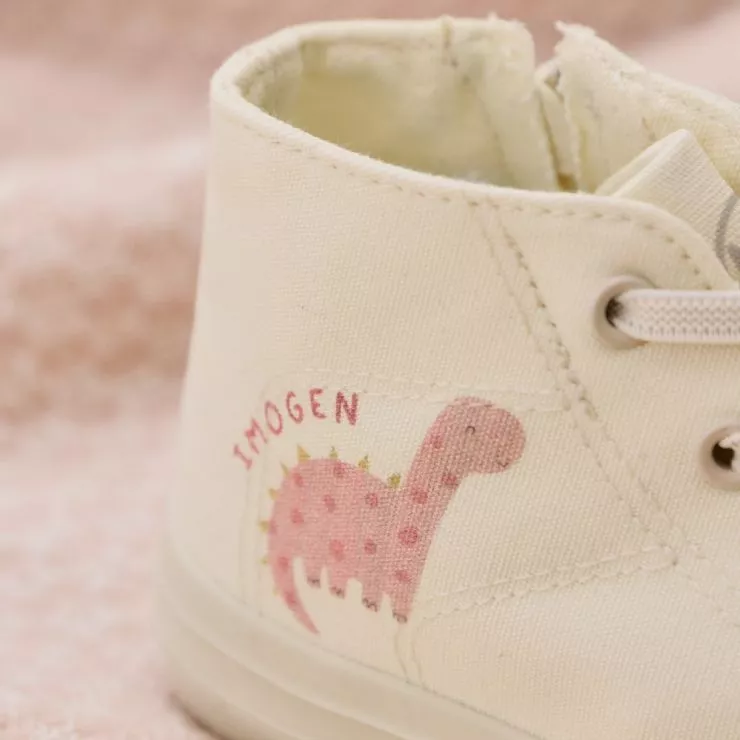 Personalised Pink Dinosaur Ivory Toddler High Tops