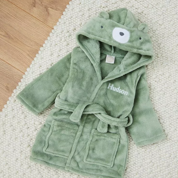 Personalised Sage Green Bear Dressing Gown