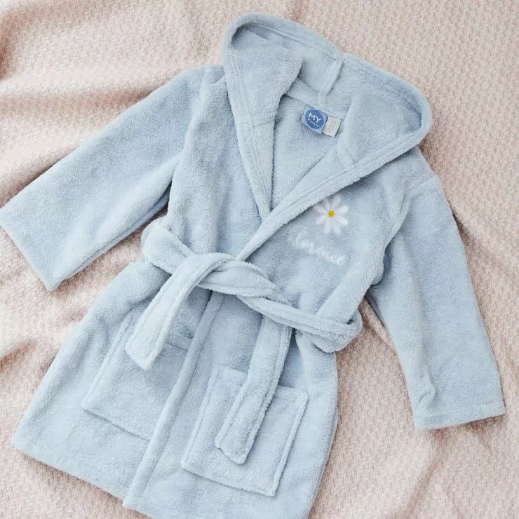 Personalised Daisy Design Blue Hooded Fleece Robe 