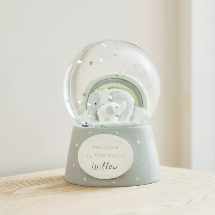 Personalised Welcome To The World Elephant Snow Globe