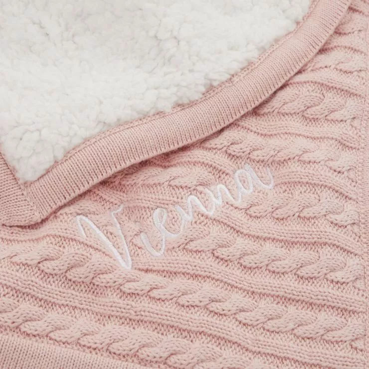 Personalised Pink Fur Lined Cable Knit Blanket