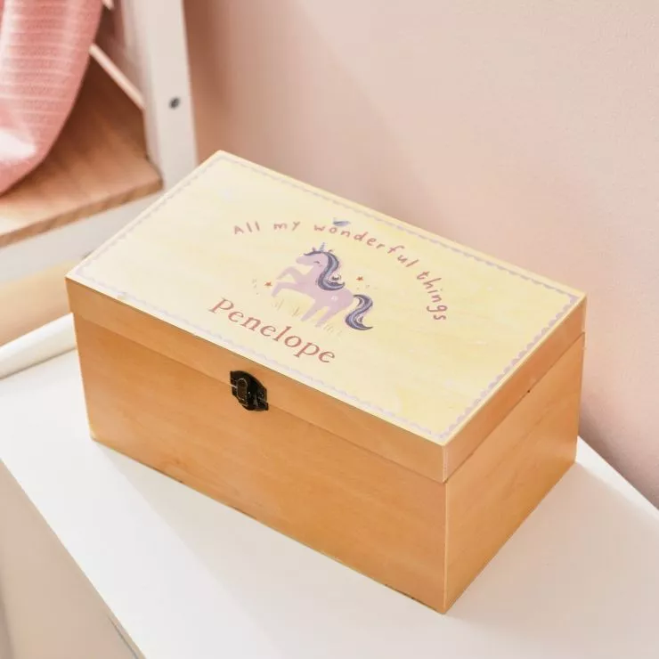 Personalised Unicorn Design Wooden Keepsake Box