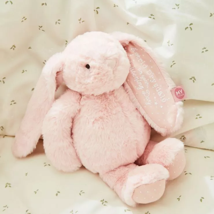 Personalised Christening Day Pink Bunny Soft Toy