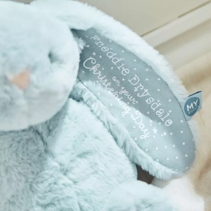 Personalised Christening Day Blue Bunny Soft Toy