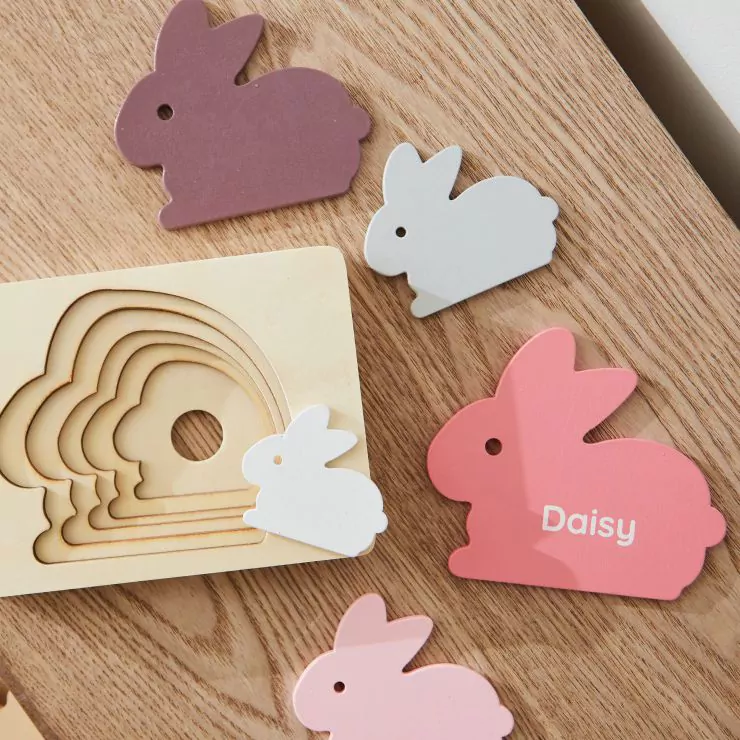 Personalised Pink Bunny Puzzle Toy