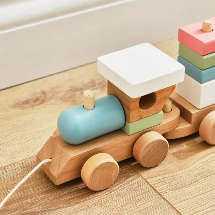 Personalised Wooden Train Pull-A-Long Toy with Blocks