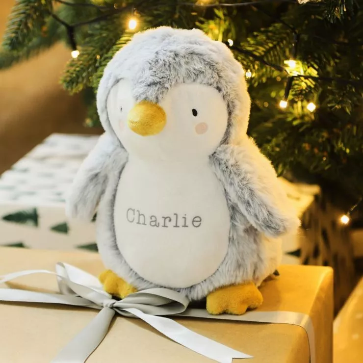 Personalised Grey Penguin Soft Toy