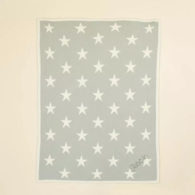 Personalised Light Blue Star Intarsia Blanket Flat