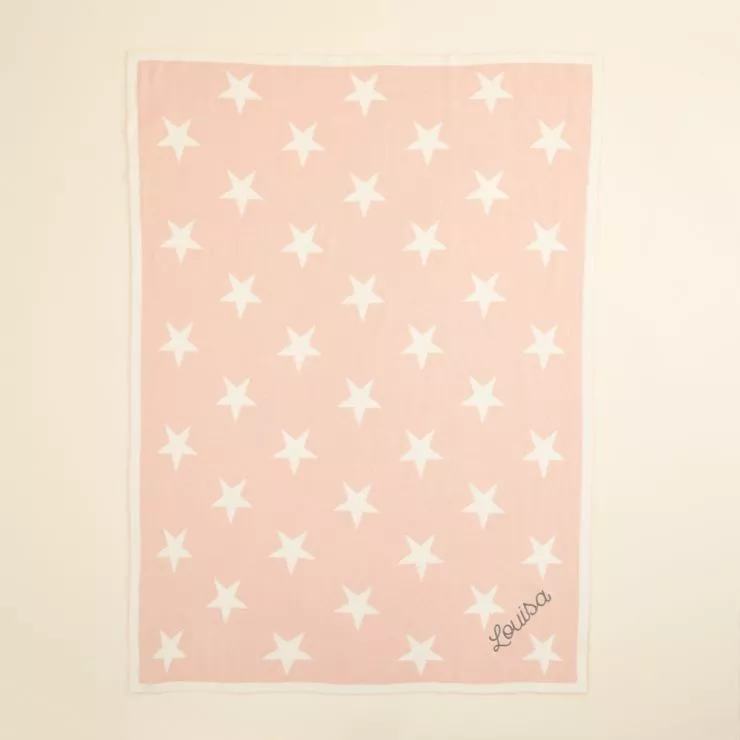 Personalised Pink Star Intarsia Blanket Flat