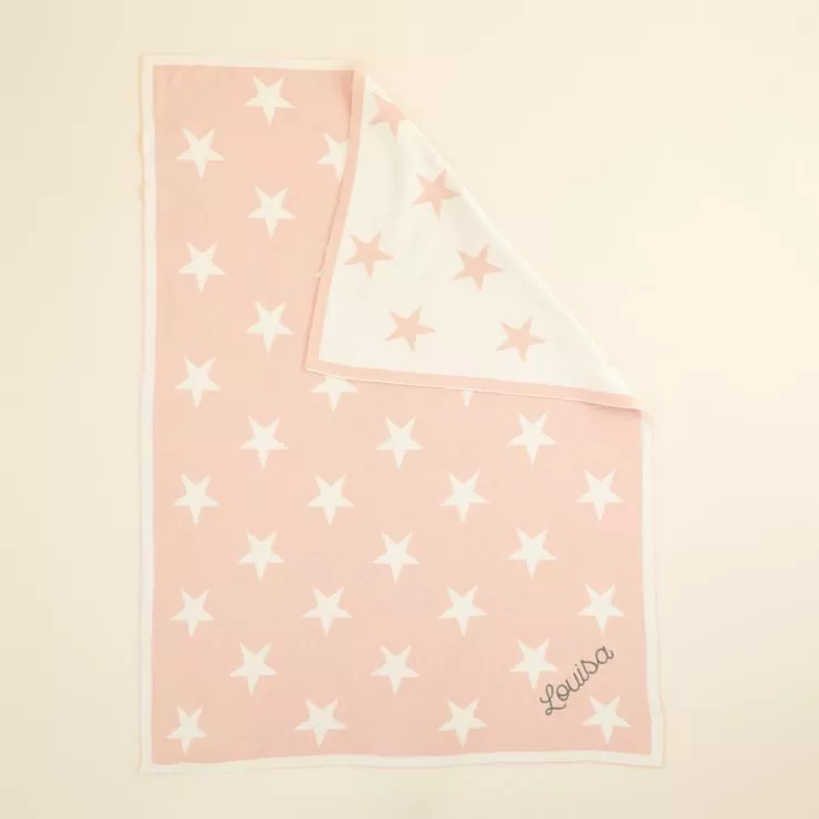 Personalised Pink Star Intarsia Blanket Folded