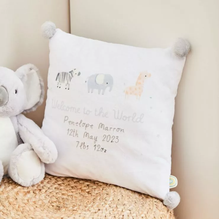Personalised Welcome to the World Pom Pom Cushion