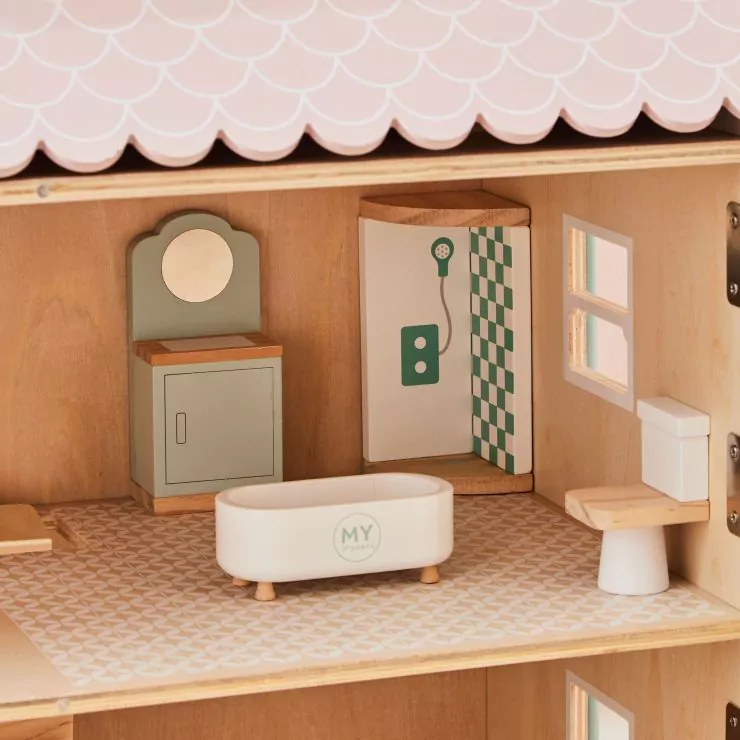 Wooden Doll’s House Bathroom Furniture Set