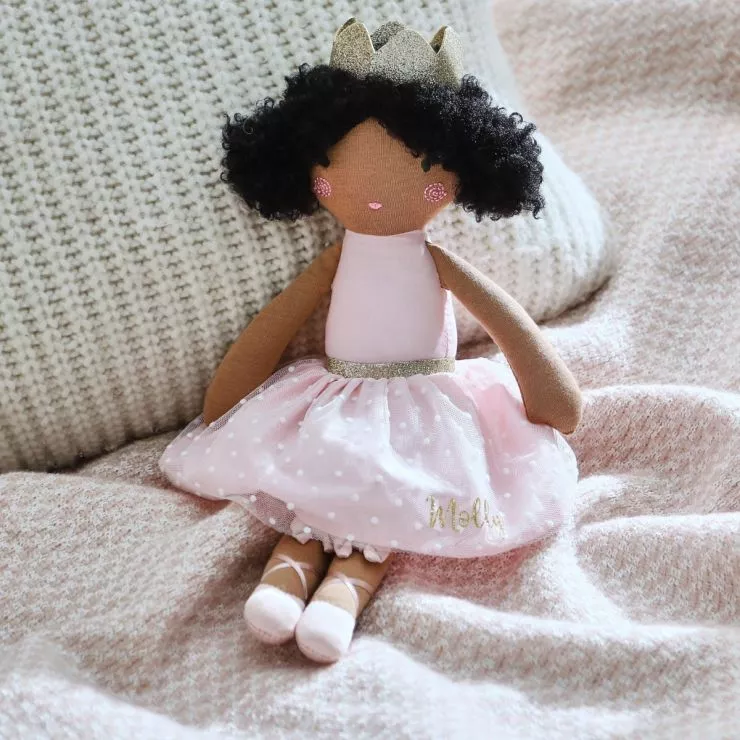 Personalised Ballerina Doll with Dark Curly Hair