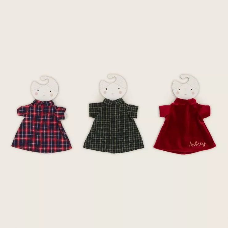 Personalised My 1st Doll Dresses (Red Check, Green Check and Velvet 3 Pack)