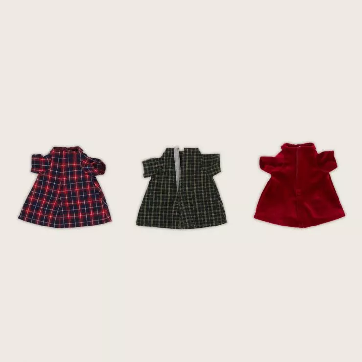 Personalised My 1st Doll Dresses (Red Check, Green Check and Velvet 3 Pack)